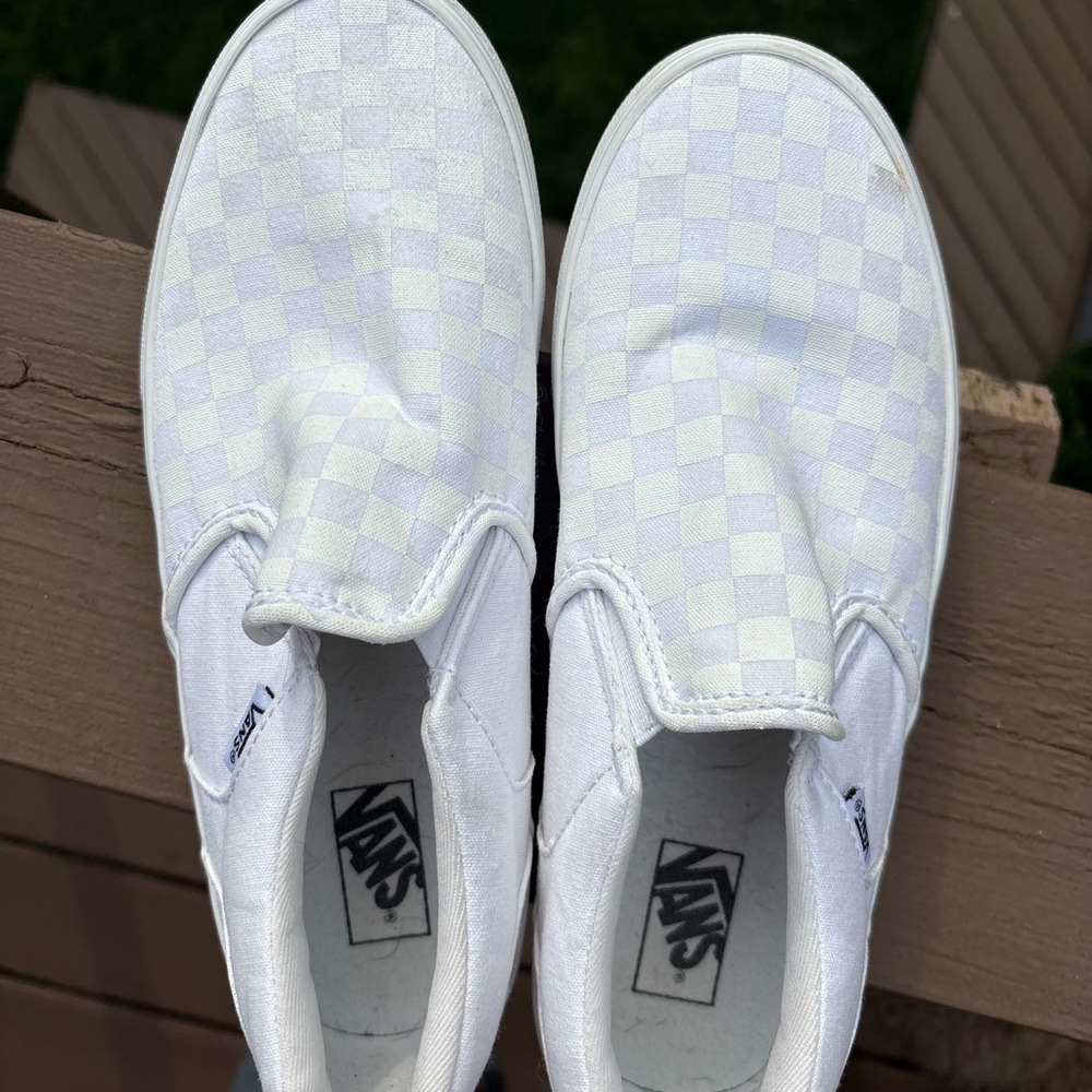 Vans Kids White Checkered Slip-On Sneakers